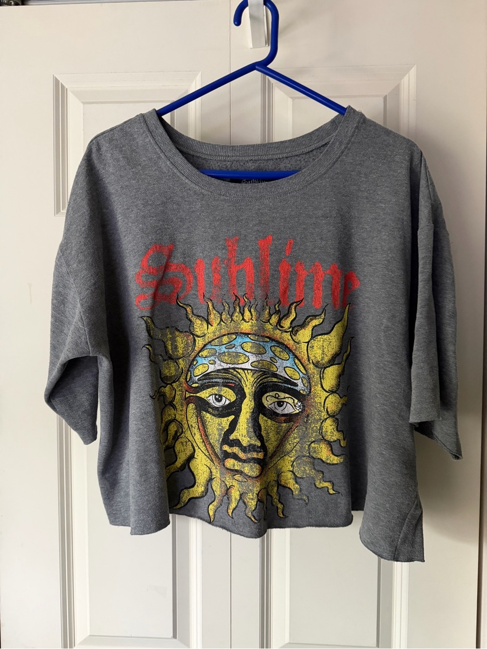 Graphic Sublime Crop Sweatshirt - Gray with Yellow Sun Graphic